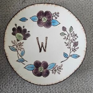 5 1/2" Plate Stoneware Hand Painted Monogram Initial Letter "W" Flowers Cottage
